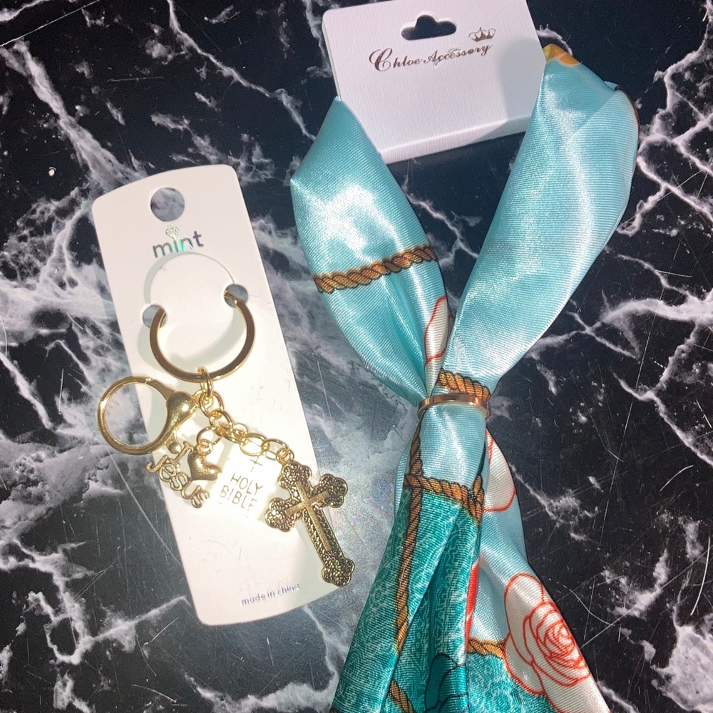 Religious Purse charm/keychain and purse scarf Set🫶🏻🫶🏻